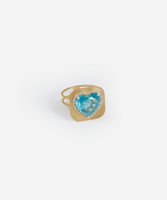 Blue Tourmaline Heart Ring with Diamonds