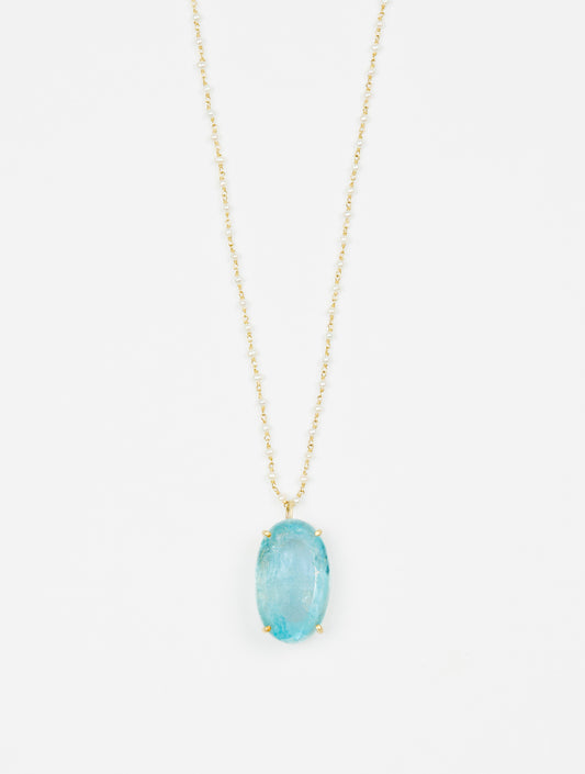 Aquamarine Pendant on Pearl and Gold Chain