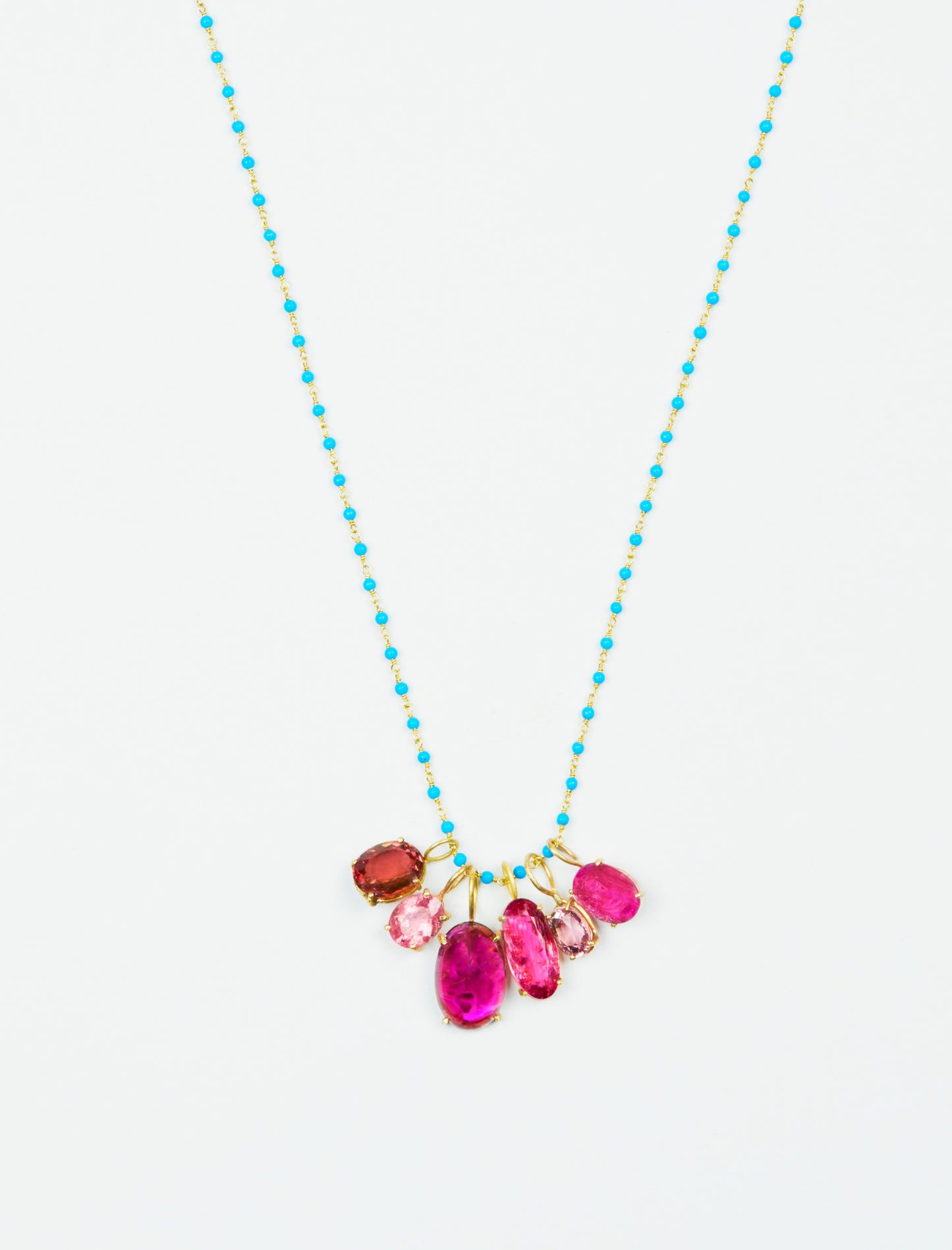 Pink Tourmalines on Turquoise and Gold Chain