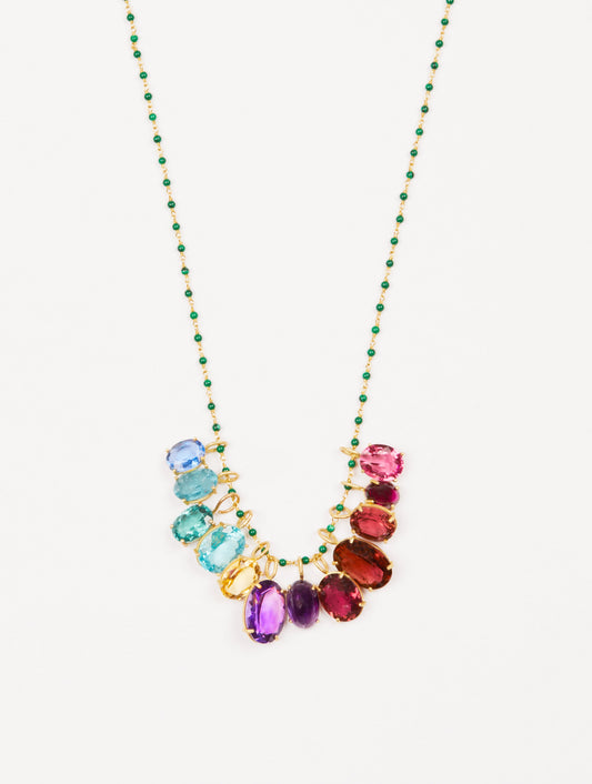 Tourmalines, Amethysts, Citrines on Malachite and Gold Chain