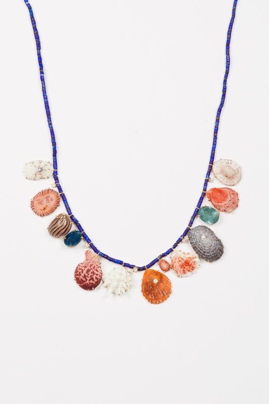 Lapis Beads with Multi Shells, Diamonds and Tourmaline