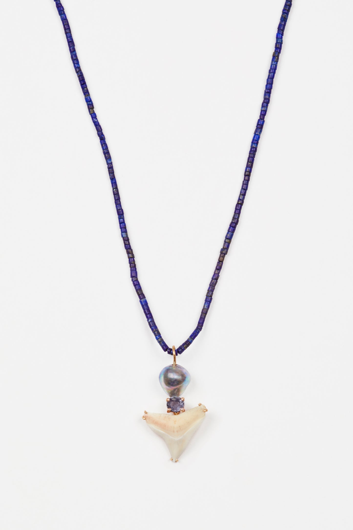 Lapis Beads with Shark Tooth, Spinel and Pearl