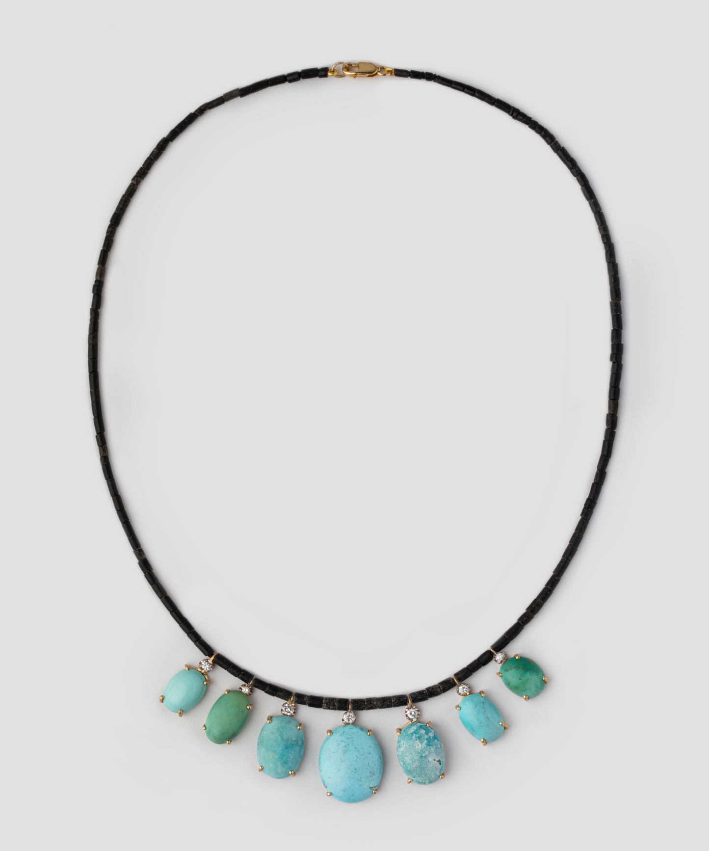 Black Jade Beads with Turquoise, Variscite and Diamonds