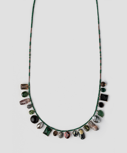 Multi Necklace on Green and Brown Jade Beads