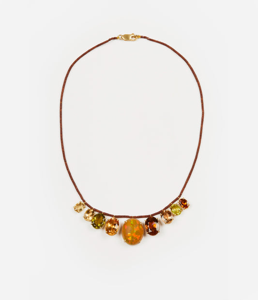Gems on Brown Jade Beads