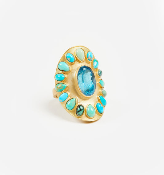 Turquoise, Variscite and Tourmaline Ring