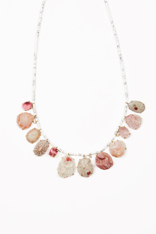 Pink and White Shells with Diamonds and Tourmaline